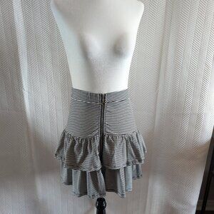 Tiered Ruffle Mini Skirt Black & White Zipper Size Small